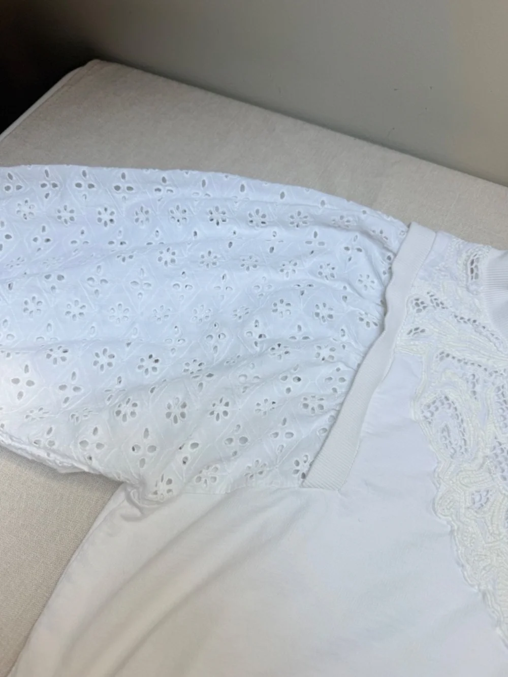 Anthropologie Pilcro Ecru and White Eyelet Sweatshirt Top Size M